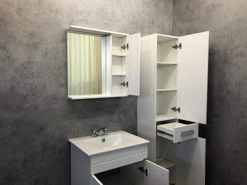 Зеркало со шкафом Comforty Модена М-60 00-00001639 Белое матовое МДФ / ЛДСП, стекло