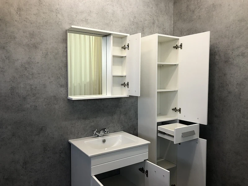 Зеркало со шкафом Comforty Модена М-60 00-00001639 Белое матовое МДФ / ЛДСП, стекло