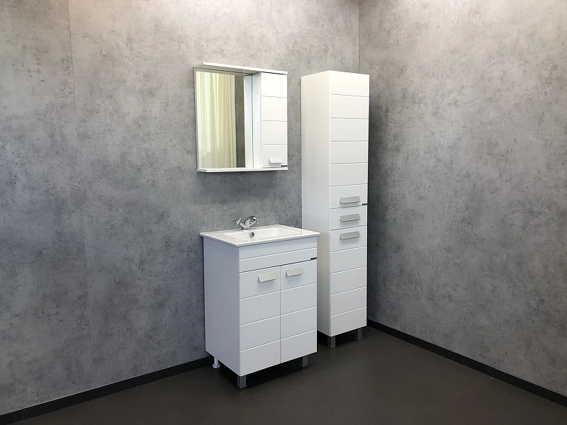 Зеркало со шкафом Comforty Модена М-60 00-00001639 Белое матовое МДФ / ЛДСП, стекло