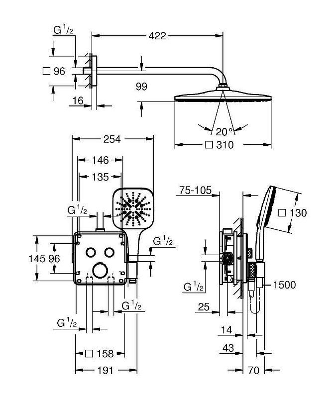 Душевая система Grohe Grohtherm 34865KF0 с термостатом цвет Черный матовый