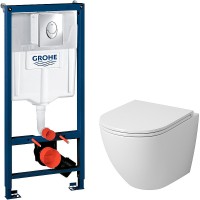 Комплект унитаза Grossman GR-4455S с инсталляцией Grohe Rapid SL 38721001 с сиденьем Микролифт и клавишей смыва Хром фаянс подвесной