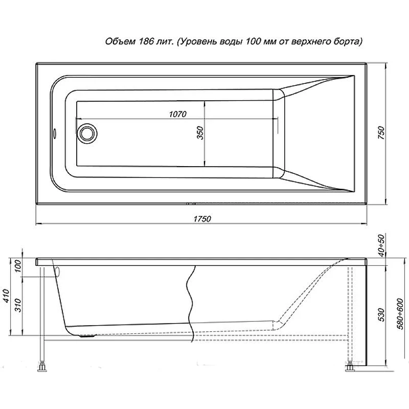 Акриловая ванна Aquanet Bright 175x75 216295 без каркаса