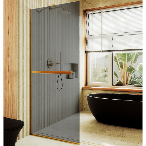 Душевая перегородка Maybah Glass MGD-729-3у 790x1950 в узком профиле Золото стекло графитовое
