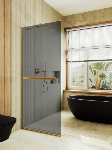 Душевая перегородка Maybah Glass MGD-729-3у 790x1950 в узком профиле Золото стекло графитовое