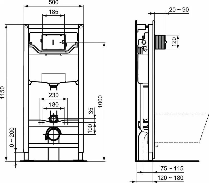 Комплект унитаза с инсталляцией Ideal Standard Prosys Exacto X042601 с сиденьем Микролифт фарфор подвесной