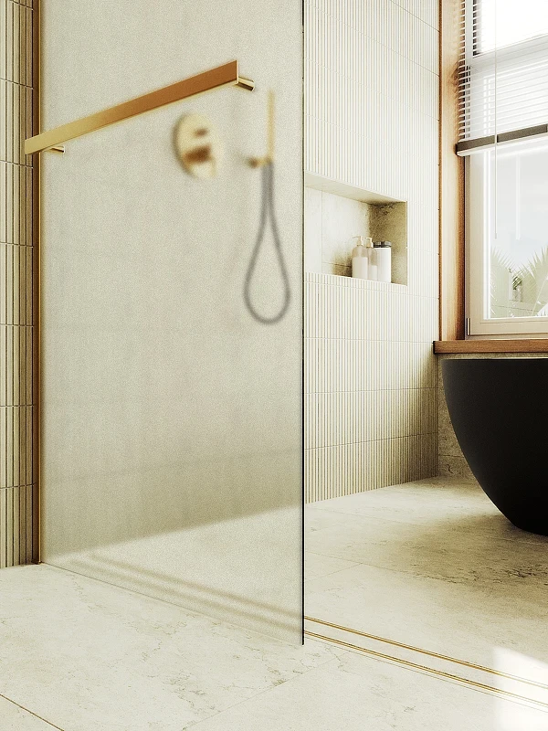 Душевая перегородка Maybah Glass MGD-737-3ш 890x1950 в широком профиле Золото стекло сатиновое