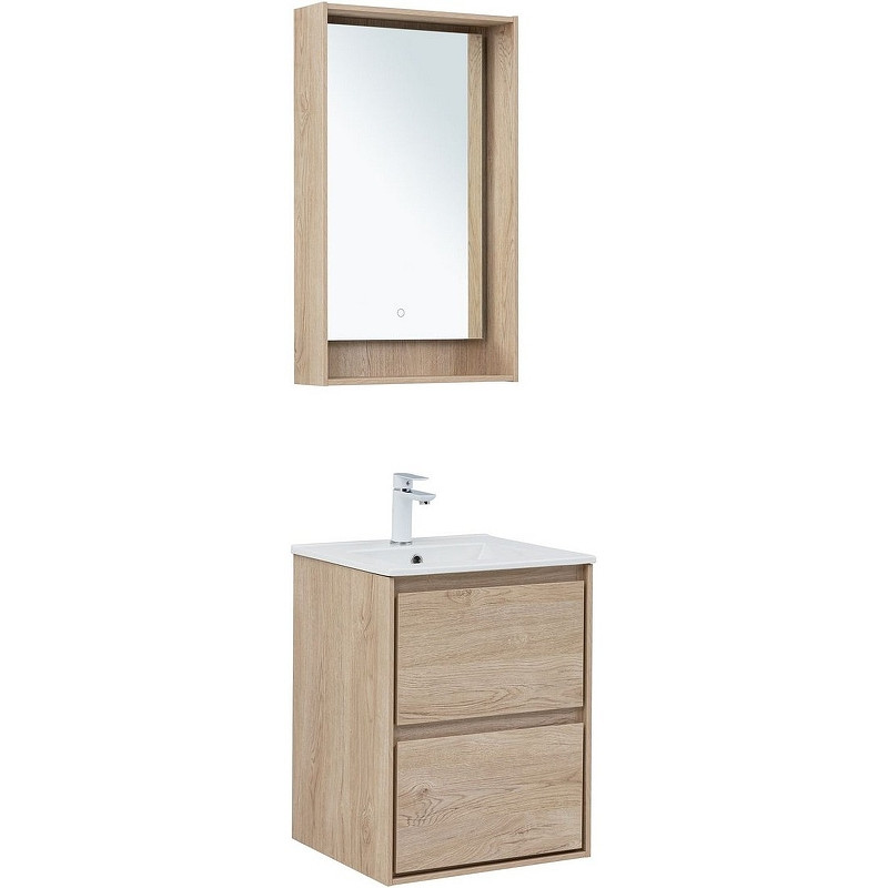 Тумба под раковину Aquanet Милан 50 336381 подвесная Дуб светлый МДФ / ЛДСП