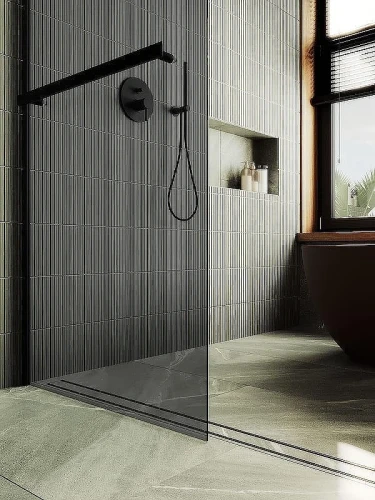 Душевая перегородка Maybah Glass MGD-1461-6ш 990х1950 в широком профиле с полотенцедержателем Черный стекло графитовое