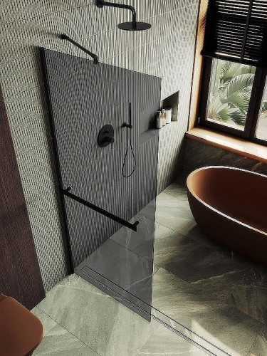 Душевая перегородка Maybah Glass MGD-1461-6ш 990х1950 в широком профиле с полотенцедержателем Черный стекло графитовое