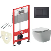 Комплект унитаза Ceramicanova Forma CN3009 с инсталляцией Tece Now 9400414 с сиденьем Микролифт и Черной матовой клавишей смыва фарфор подвесной