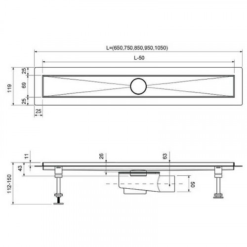 Душевой лоток Timo Drain System 60 DS230206/00 с решеткой Хром  / под плитку