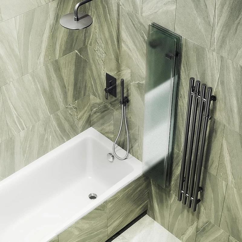 Шторка для ванны Maybah Glass MGV-587-6 980х1400 складная 4 секции Черный стекло сатиновое