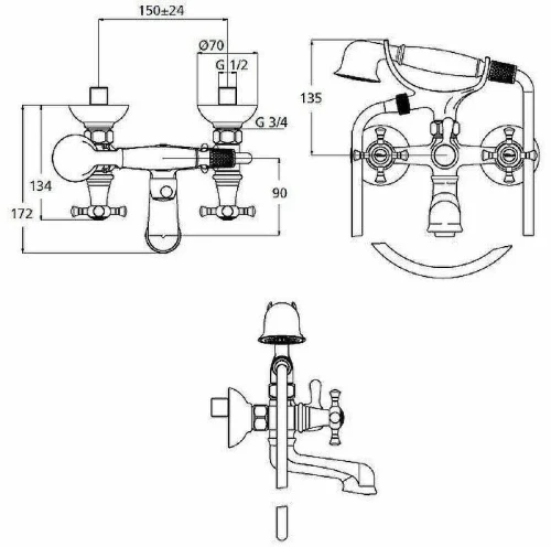 Смеситель для ванны Ideal Standard Reflection B9657LS Хром Золото