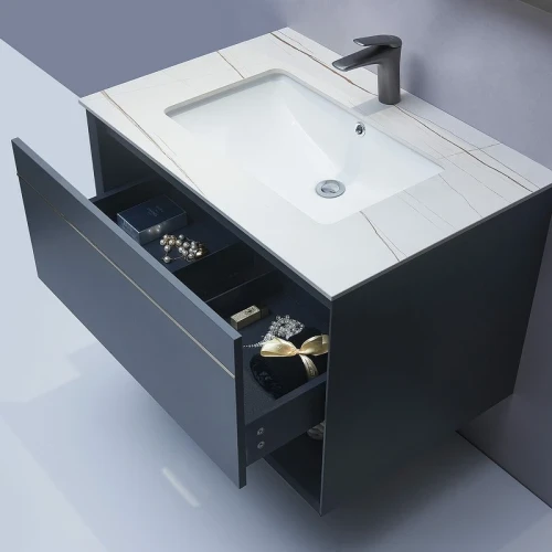 Тумба с раковиной Orans BC-1125 80 1125800 подвесная Dark grey МДФ / ЛДСП