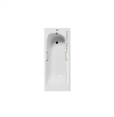 Чугунная ванна Vinsent Veron Concept 140x70 VCO1407042H/VH0012GD цвет Белый с квадратными золотыми ручками