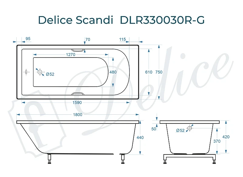 Ванна из искусственного камня Delice Scandi 180х75 DLR330030R-G цвет Белый