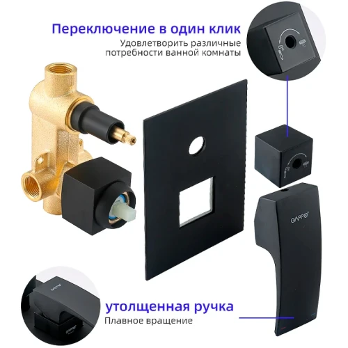 Душевая система Gappo G7107-6 Черная матовая латунь встраиваемый