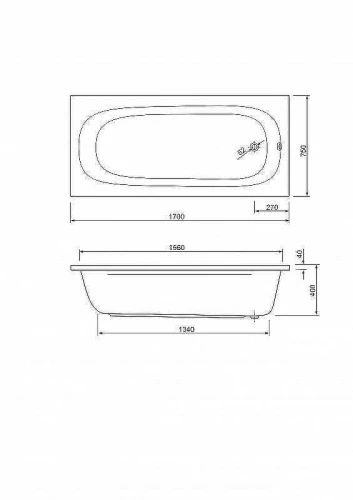 Акриловая ванна Cezares Piave 170x75 PIAVE-170-75-42-W37 без гидромассажа, с ножками LEG-KIT-150