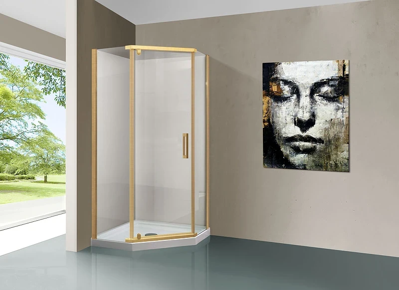 Душевой уголок Vincea Stresa 90x90 VSP-1S900CLG профиль Брашированное золото стекло прозрачное