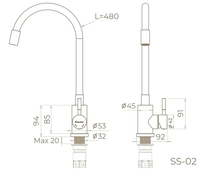 Смеситель для кухни Knotlor Streamline SS-02 цвет Матовая сталь