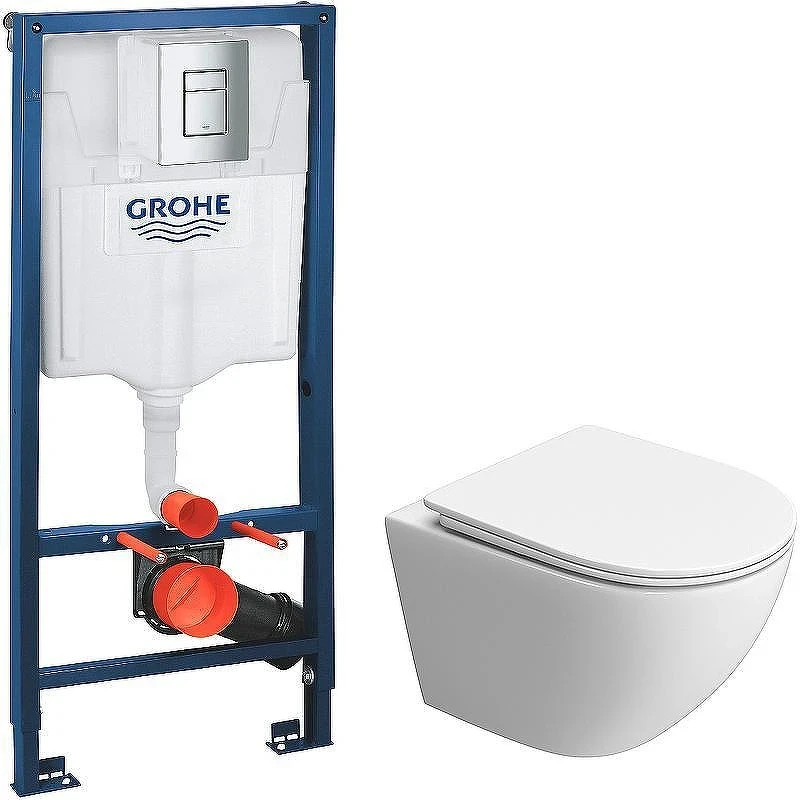 Унитаз с инсталляцией BelBagno Uno-Tor BB5177CH-TOR/SC + Grohe Rapid SL 38772001 с сиденьем Микролифт и клавишей смыва Хром