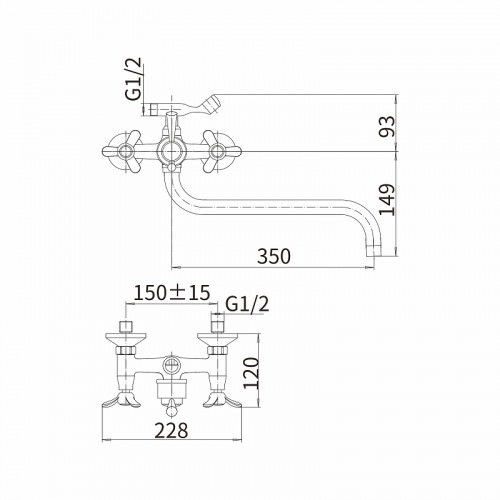 Смеситель для ванны Fashun A2612-3 универсальный цвет Хром