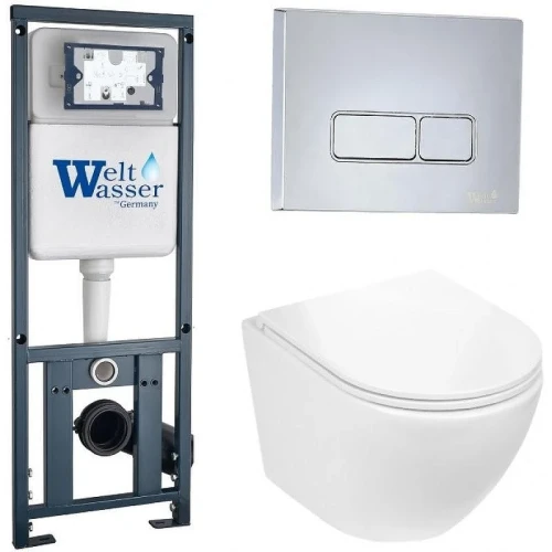 Комплект унитаза с инсталляцией WeltWasser MARBERG 410 + MERZBACH 043 GL-WT + MAR 410 SE MT-BL 10000011312 цвет Белый глянцевый с сиденьем Микролифт и клавишей смыва цвет Черный матовый