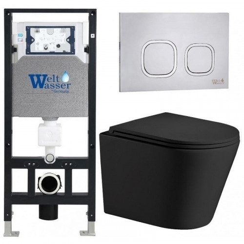 Комплект унитаза с инсталляцией WeltWasser AMBERG 506 + SALZBACH 043 MT-BL + AMBERG RD-MT CR 10000011539 цвет Черный матовый с сиденьем Микролифт и клавишей смыва цвет Хром матовый