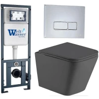 Комплект унитаза с инсталляцией WeltWasser MARBERG 410 + GELBACH 043 MT-GR + MAR 410 SE CR 10000012038 цвет Серый матовый с сиденьем Микролифт и клавишей смыва цвет Хром