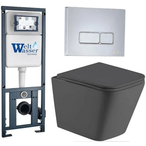 Комплект унитаза с инсталляцией WeltWasser MARBERG 410 + GELBACH 043 MT-GR + MAR 410 SE CR 10000012038 цвет Серый матовый с сиденьем Микролифт и клавишей смыва цвет Хром