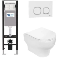 Комплект унитаза с инсталляцией WeltWasser AMBERG 350 + ERLENBACH 004 GL-WT + AMBERG RD-WT 10000012292 цвет Белый глянцевый с сиденьем Микролифт и клавишей смыва цвет Белый