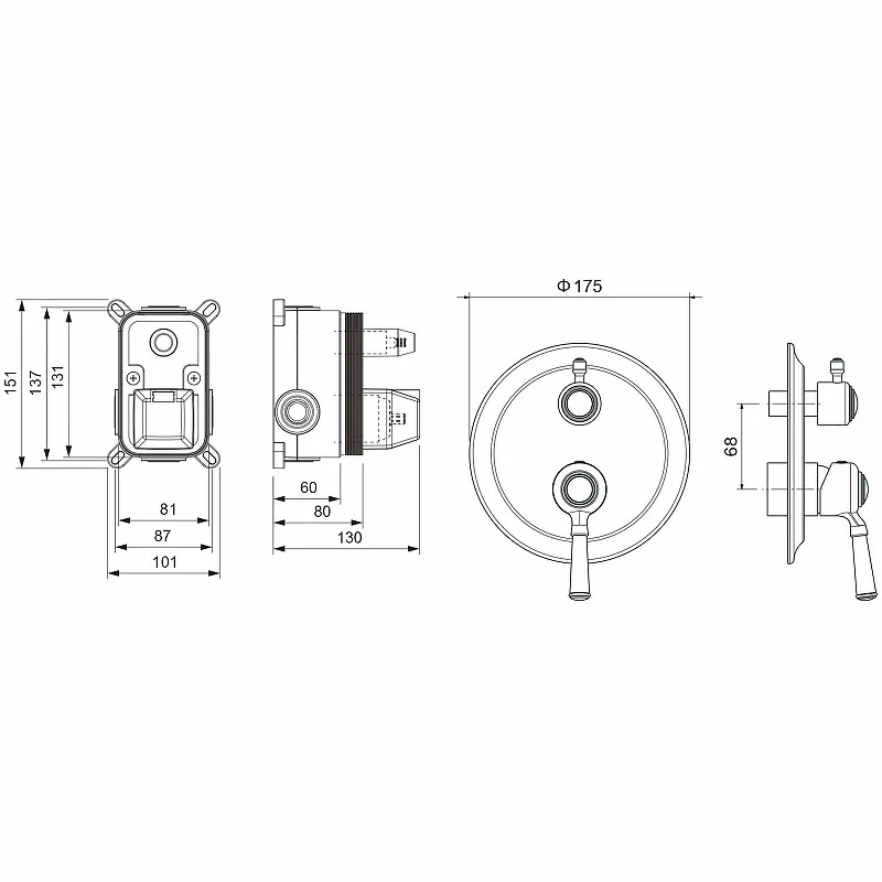 Смеситель для душа Aquatek Классик AQ1546PG Полированное золото латунь встраиваемый