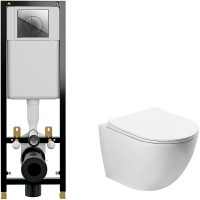 Комплект унитаза SantiLine SL-5005 с инсталляцией Cersanit Black 35 S-IN-BLACK-Cg-w с сиденьем Микролифт и клавишей смыва Хром фаянс подвесной