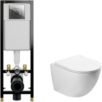 Комплект унитаза SantiLine SL-5005 с инсталляцией Cersanit Black 35 S-IN-BLACK-Cg-w с сиденьем Микролифт и клавишей смыва Хром фаянс подвесной