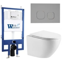 Комплект унитаза с инсталляцией WeltWasser BAMBERG 545 + MERZBACH 043 MT-WT + BAMBERG CR 10000013625 цвет Белый матовый с сиденьем Микролифт и клавишей смыва цвет Хром