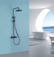 Душевая система Abber Wasser Kreis AF8160B с термостатом Черная матовая латунь на стену