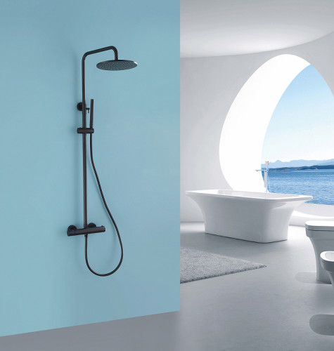 Душевая система Abber Wasser Kreis AF8160B с термостатом Черная матовая латунь на стену