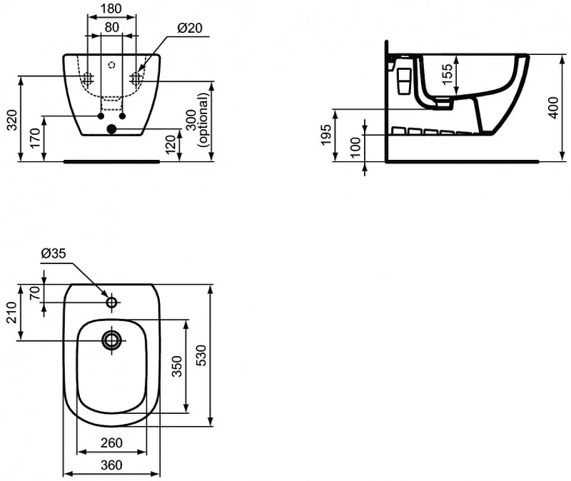 Комплект биде с инсталляцией Ideal Standard Tesi D386801 Белый