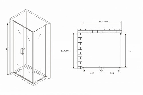 Душевой уголок Abber Sonnenstrand 100x80 AG04100BC-S80B профиль Черный стекло прозрачное