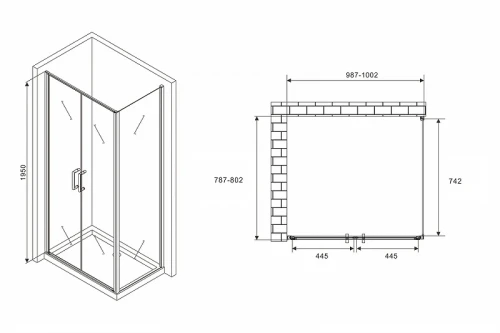 Душевой уголок Abber Sonnenstrand 100x80 AG04100BC-S80B профиль Черный стекло прозрачное