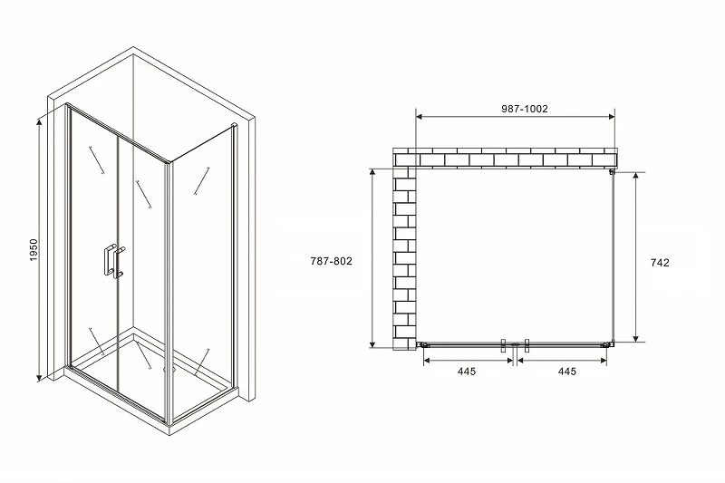 Душевой уголок Abber Sonnenstrand 100x80 AG04100BC-S80B профиль Черный стекло прозрачное