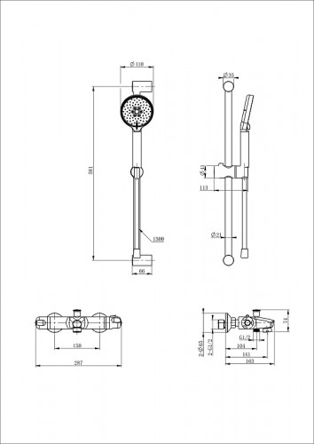 Смеситель для ванны Wonzon &amp; Woghand WW-C2001-A-BGG с термостатом цвет Темный графит