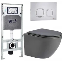 Комплект унитаза с инсталляцией WeltWasser AMBERG 506 ST + MERZBACH 043 MT-GR + AMBERG RD-MT CR 10000011387 цвет Серый матовый с сиденьем Микролифт и клавишей смыва цвет Хром матовый