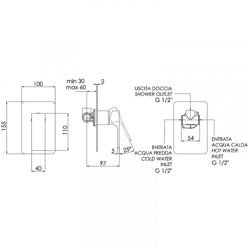 Смеситель для душа Remer Absolute AU30 Хром латунь встраиваемый