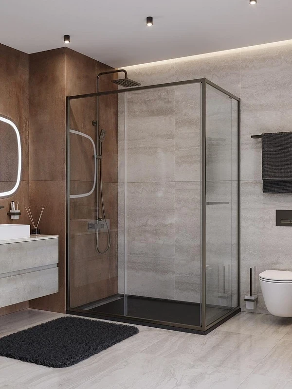 Душевой уголок Cezares Lux 140x90 LUX-AH-FS-11-140/90-C-GM профиль Оружейная сталь стекло прозрачное