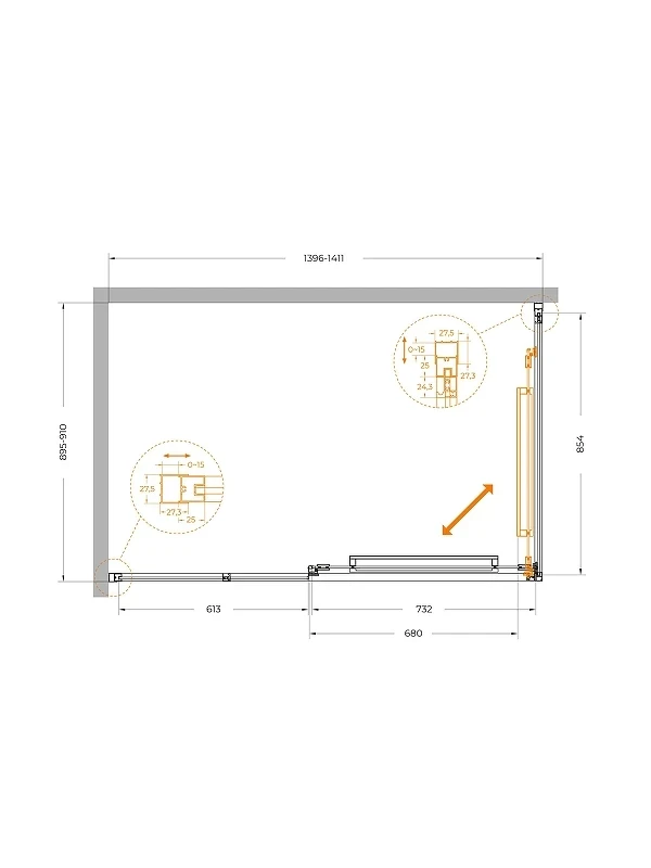 Душевой уголок Cezares Lux 140x90 LUX-AH-FS-11-140/90-C-GM профиль Оружейная сталь стекло прозрачное