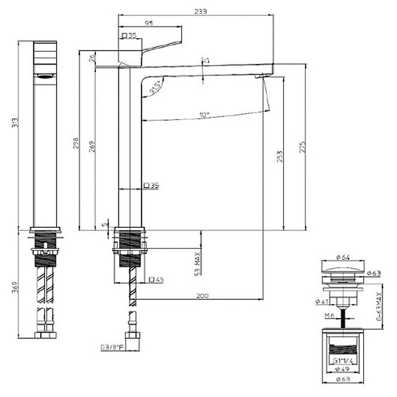 Смеситель для раковины Bossini Aki Z00709.073 Черный матовый латунь