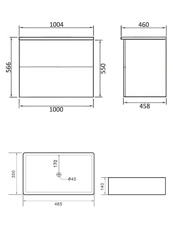 Тумба с раковиной Orange Отто 100 Ot-100TuMDF+B02-460W подвесная цвет Белый глянцевый