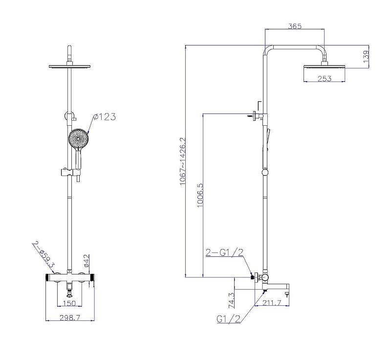 Душевая система BelBagno Дельта (Delta) DEL2.0-VSCM-GM цвет Оружейная сталь