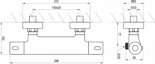 Смеситель для душа Ravak Termo 300 TE 033.00/150 X070096 с термостатом Хром латунь на стену
